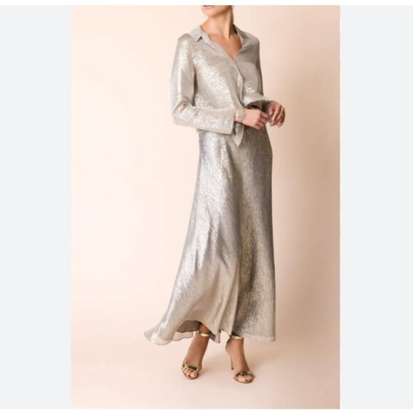 Peter Cohen Gold Metallic Blouse Skirt Set Womens Small Sheer Silk Shimmer Party - Picture 1 of 7